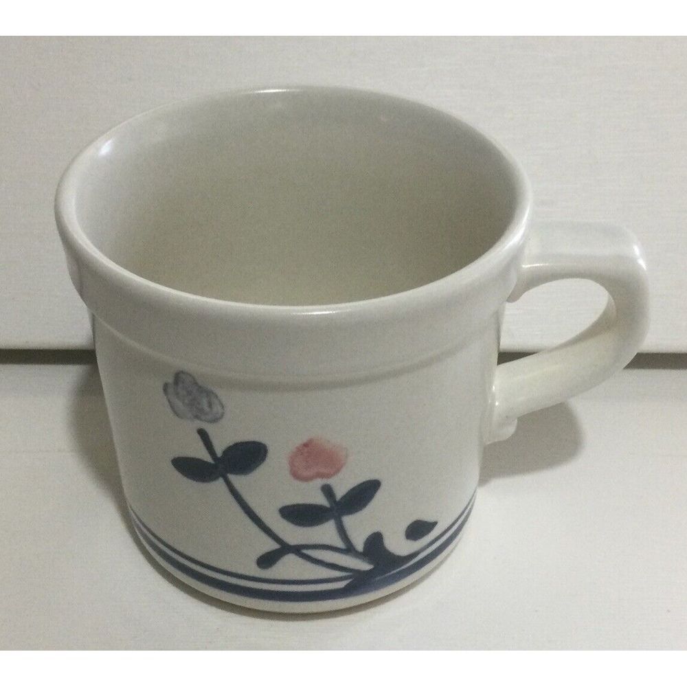 Vintage Pfaltzgraff Windsong Flat Coffee Cups Mugs Stoneware Flowers